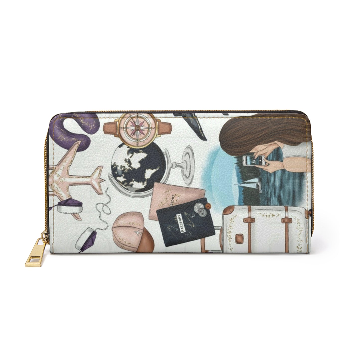 Travel-Themed Zipper Wallet, Stylish Passport Holder, Travel Accessories for Women, Adventure Gear, Perfect Gift for Travelers