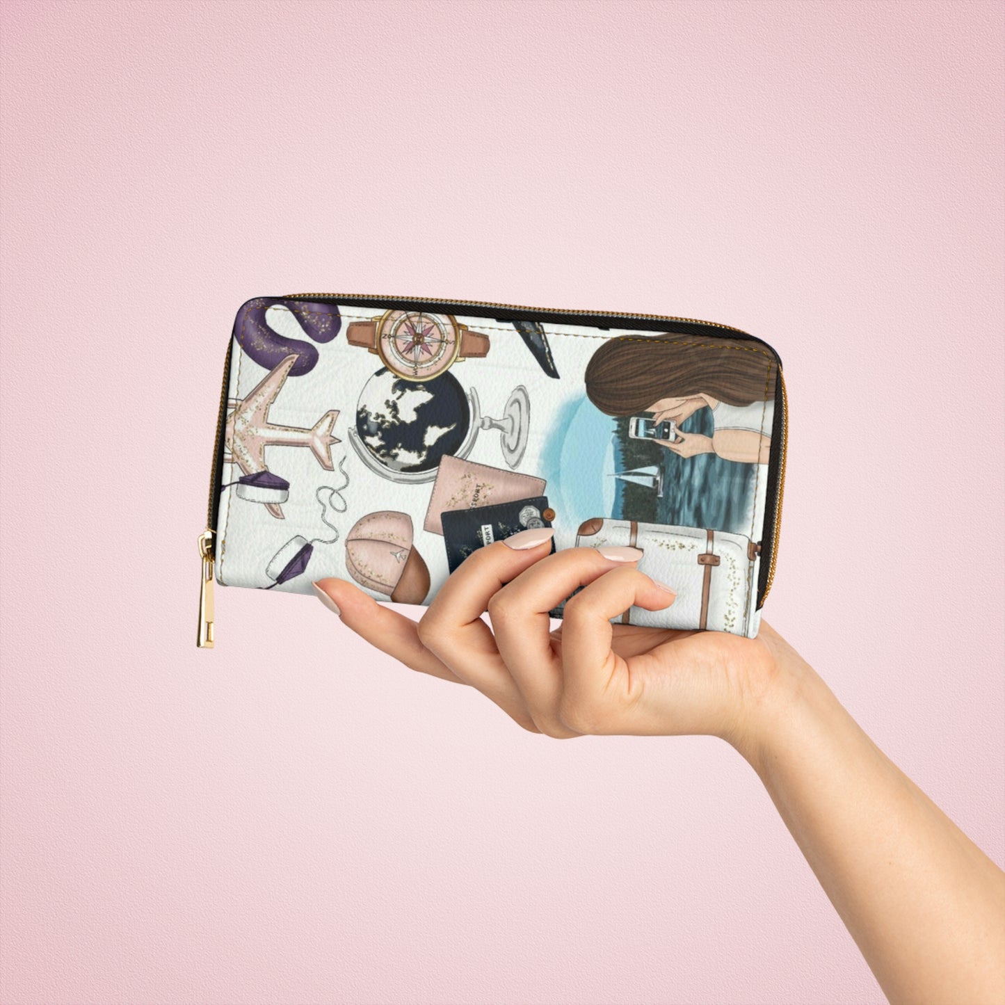 Travel-Themed Zipper Wallet, Stylish Passport Holder, Travel Accessories for Women, Adventure Gear, Perfect Gift for Travelers