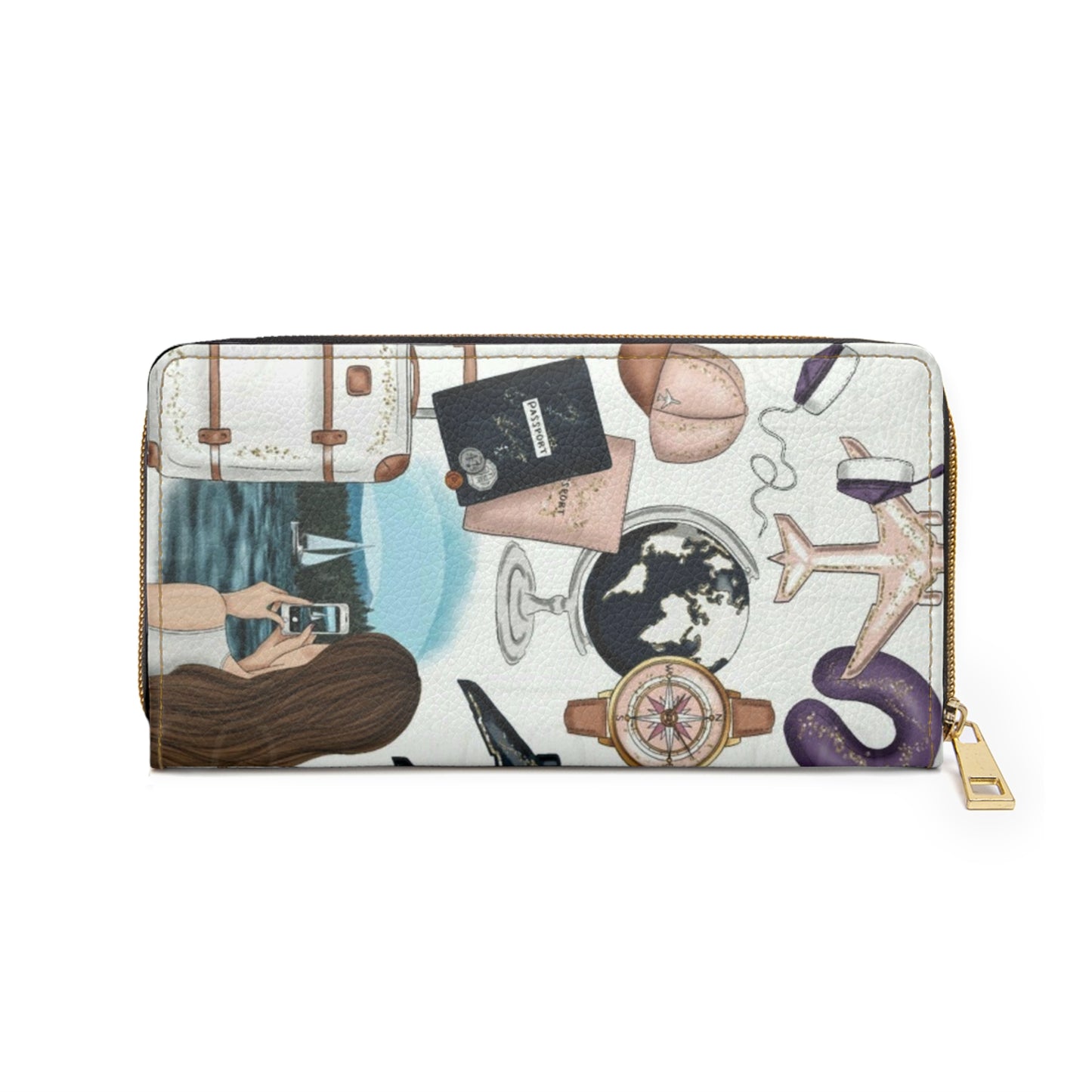 Travel-Themed Zipper Wallet, Stylish Passport Holder, Travel Accessories for Women, Adventure Gear, Perfect Gift for Travelers